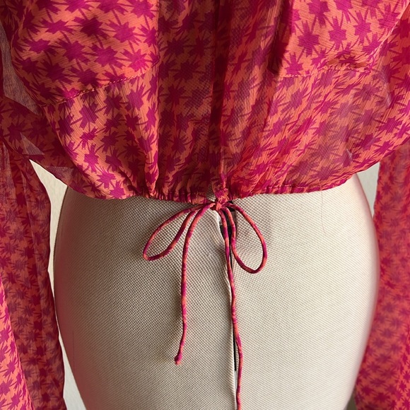 free people pink print cropped sheer top - Picture 3 of 12
